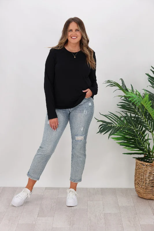 Redefining Women's Style AS Colour Curve Long Sleeve Tee Black