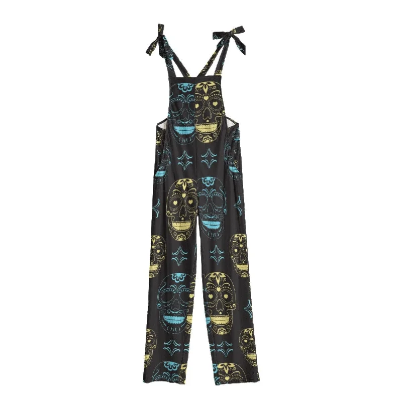 Relaxed Fashion Women's Sugar Skulls Tie Shoulders Jumpsuit