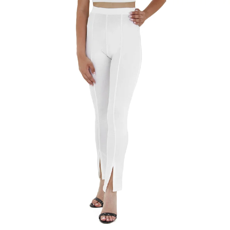 Boho Chic Fashion Women's Slim Fit Trousers With Split Leg Front,White