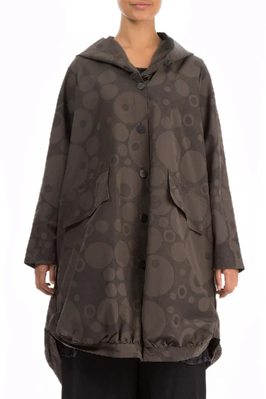 Chic And Edgy Hooded Bubbles Brown Oversized Trench Jacket