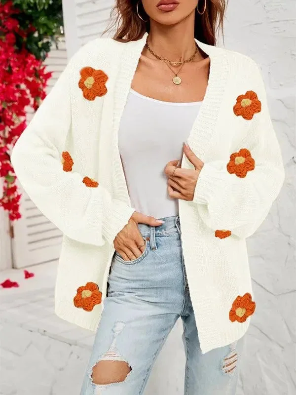 Must-Have Styles Floral Lantern Sleeves Cardigan Sweater