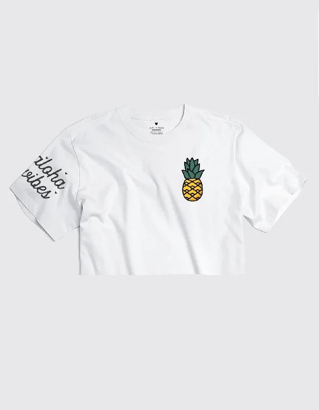 Women’s Clothing for Every Season and Trend Yellow Pineapple Logo Crop Tee - White