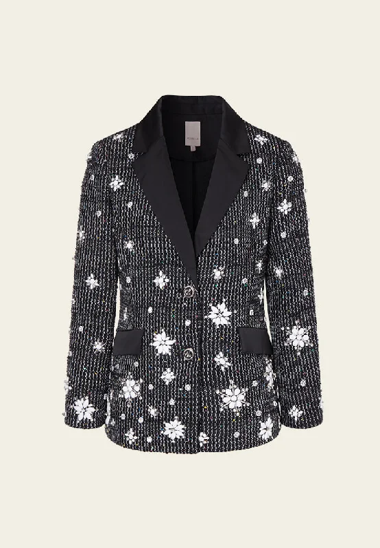 Sporty Streetwear Black Crystal Embellished Blazer