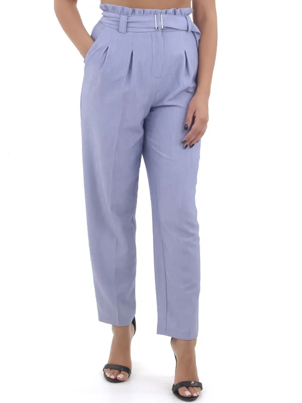 Sophisticated Outfits Women's Belted Paperbag Waist Pant,Blue