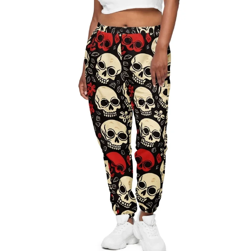 Best Sellers Stylish And Edgy Track Pants For Women Featuring Red And White Skulls Design