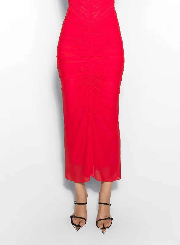 Style Beyond Borders red ruched mesh skirt