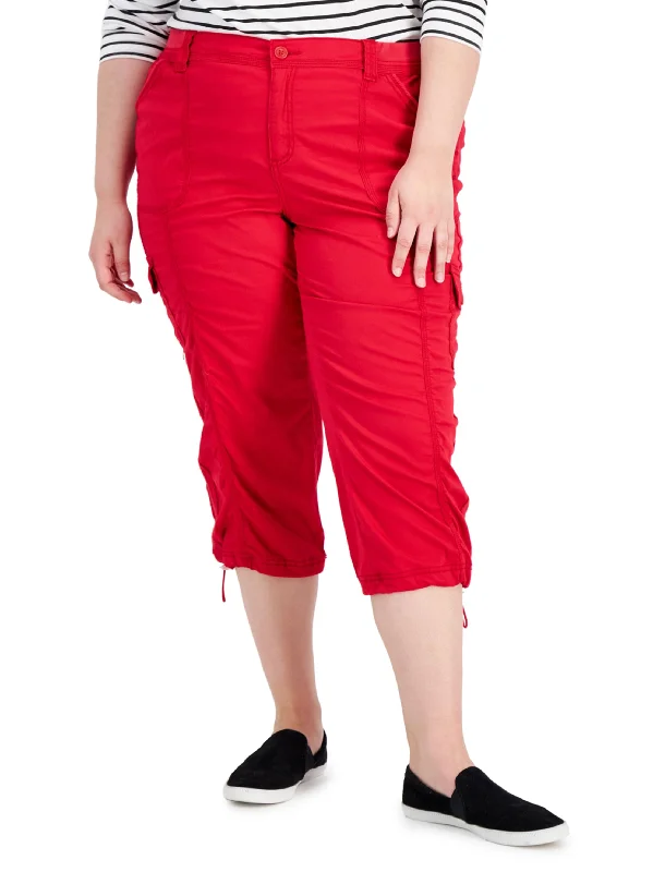 Winter Wardrobe Clearance Women's Plain Solid Crop Pant,Red