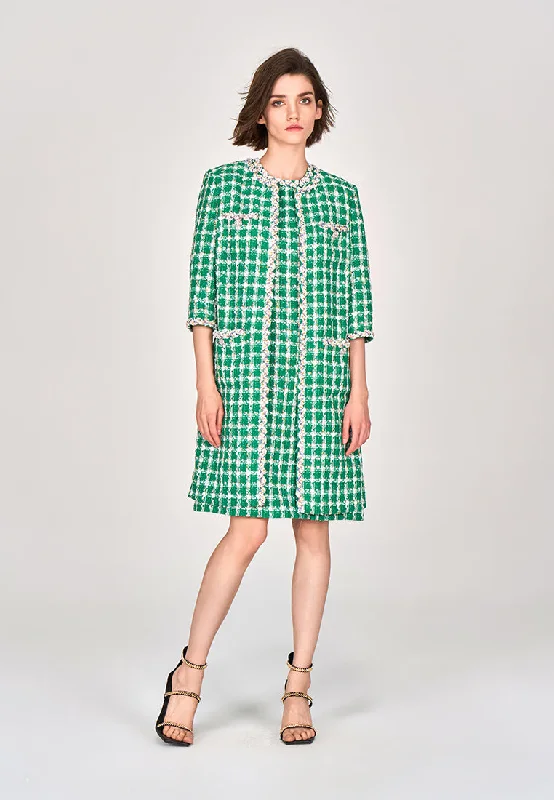 End of Season Sale Emerald Green Check Tweed Coat