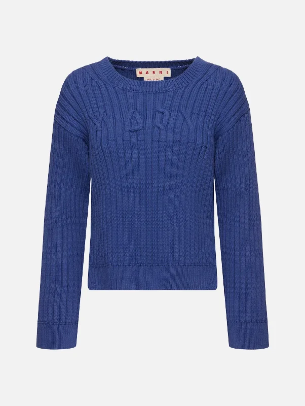 Style Redefined Cotton Cable Logo Sweater in Blue Sodalite