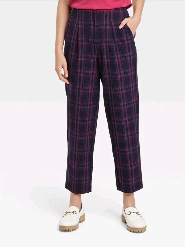 Big Sale Event Women's Plaid Waistband Pant,Navy