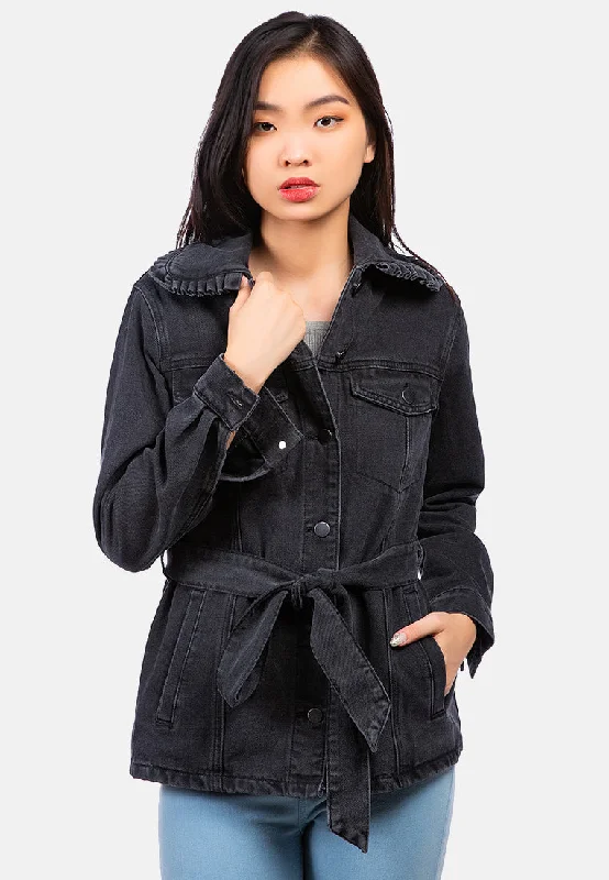 Stylish Savings Long Sleeve Denim Belted Jacket