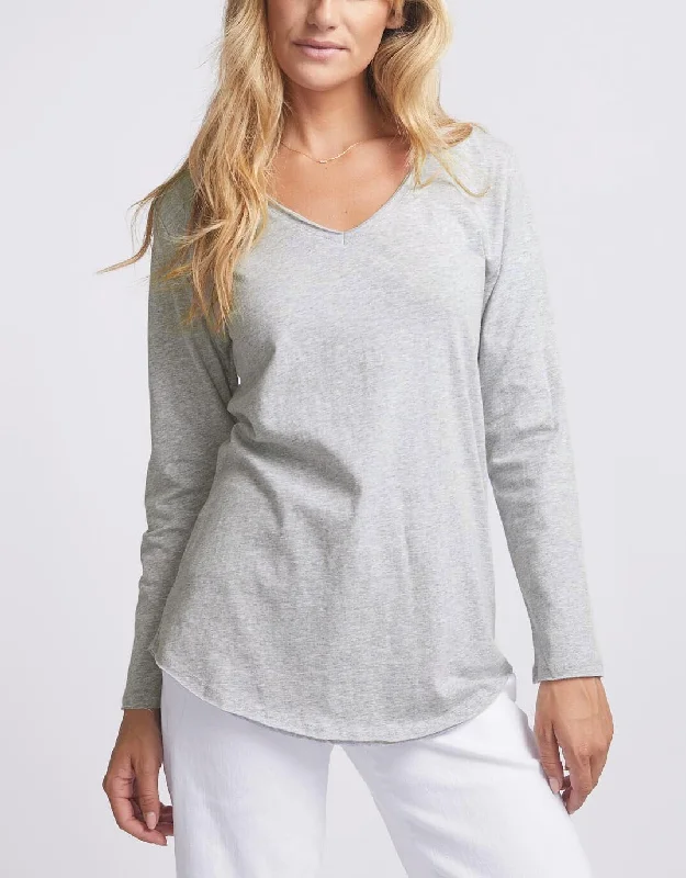 Timeless Classics Original V-Neck Long Sleeve T-Shirt - Snow Grey